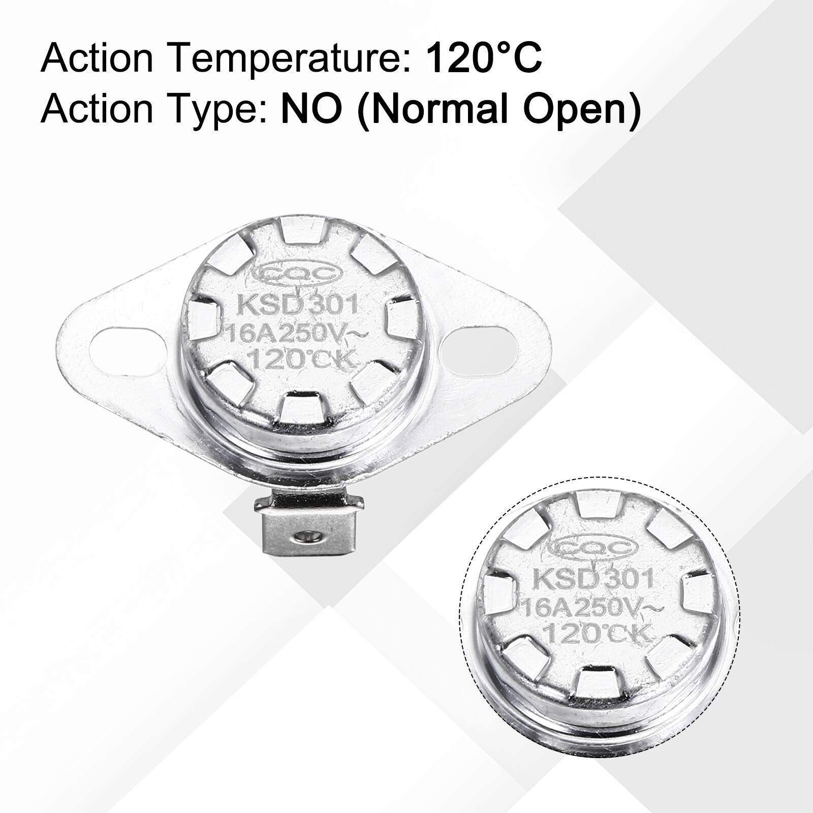 Action Temperature: 120°C  
Action Type: NO (Normal Open)  
QC KSD301 301 16A250V~ 120CK  
OC KSD301 16A250V~ 120CK