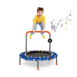 Pefilos - 36 Inch Mini Trampoline with Colorful LED Lights and Bluetooth Speaker- Bounce Trampoline for Outdoor as Garden - Blue