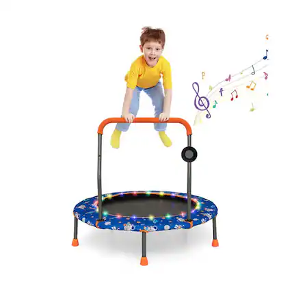 Front. Pefilos - 36 Inch Mini Trampoline with Colorful LED Lights and Bluetooth Speaker-Blue, Bounce Trampoline for Outdoor as Garden - Blue.