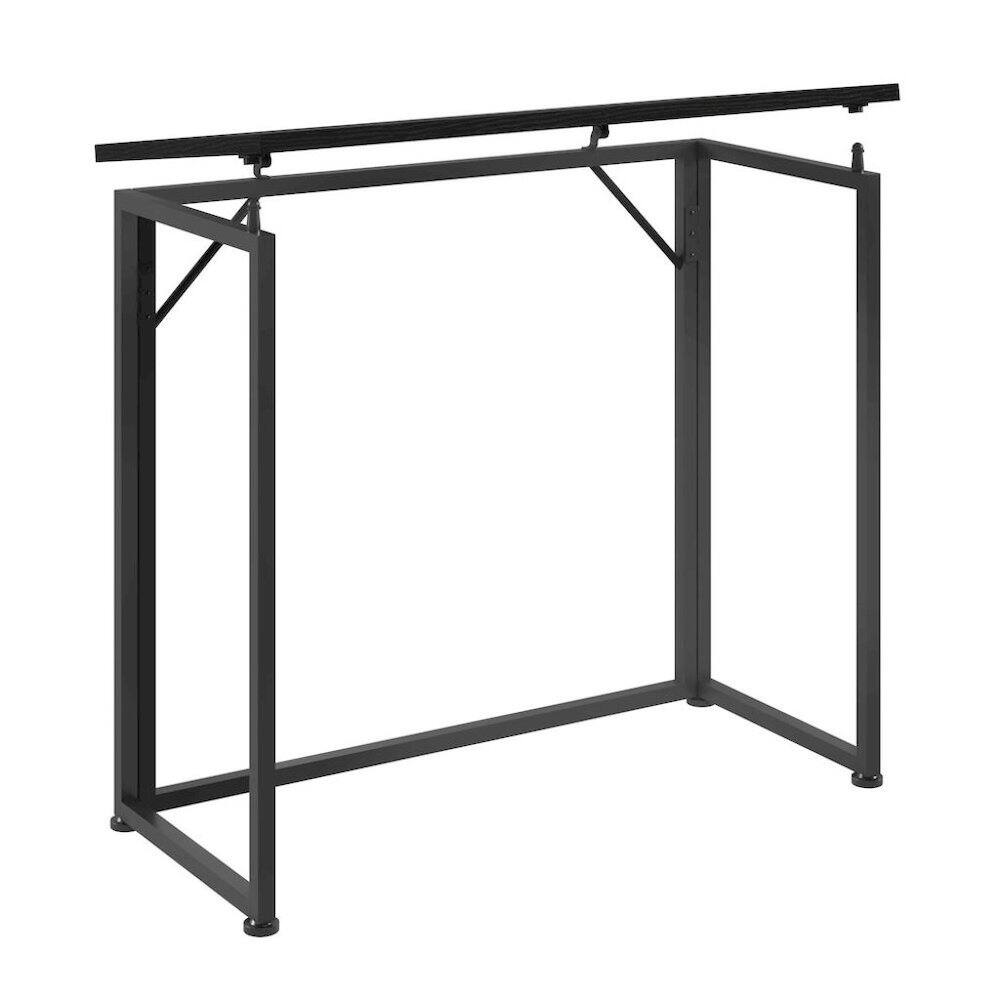 Back. FurniFact - Compact Folding Table With Metal Frame, Black Office Writing Desk For Home - Black.