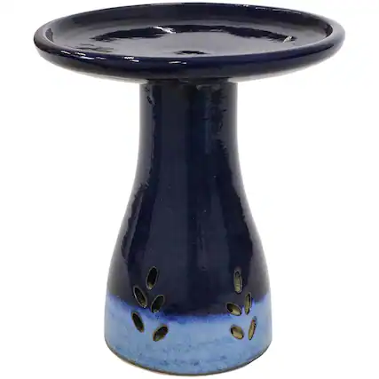Front. Sunnydaze - Classic Duo-Tone Cut-Out Ceramic Bird Bath - 20.5 in - Dark Blue.