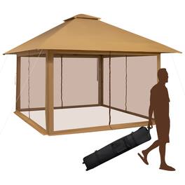 Costway - 13x13ft Pop-up Instant Canopy Tent Mesh Sidewall UV50+ Adjust Outdoor Patio - Khaki