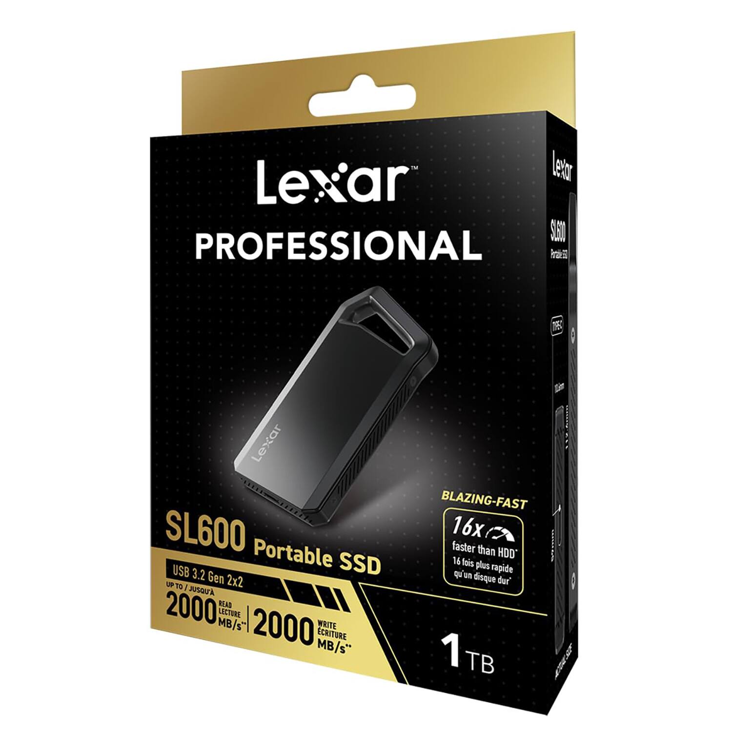 Lexar Professional  
SL600 Portable SSD  
USB 3.2 Gen 2x2  
Up to 2000 MB/s Read / 2000 MB/s Write  
Blazing-Fast  
16x faster than HDD  
1 TB