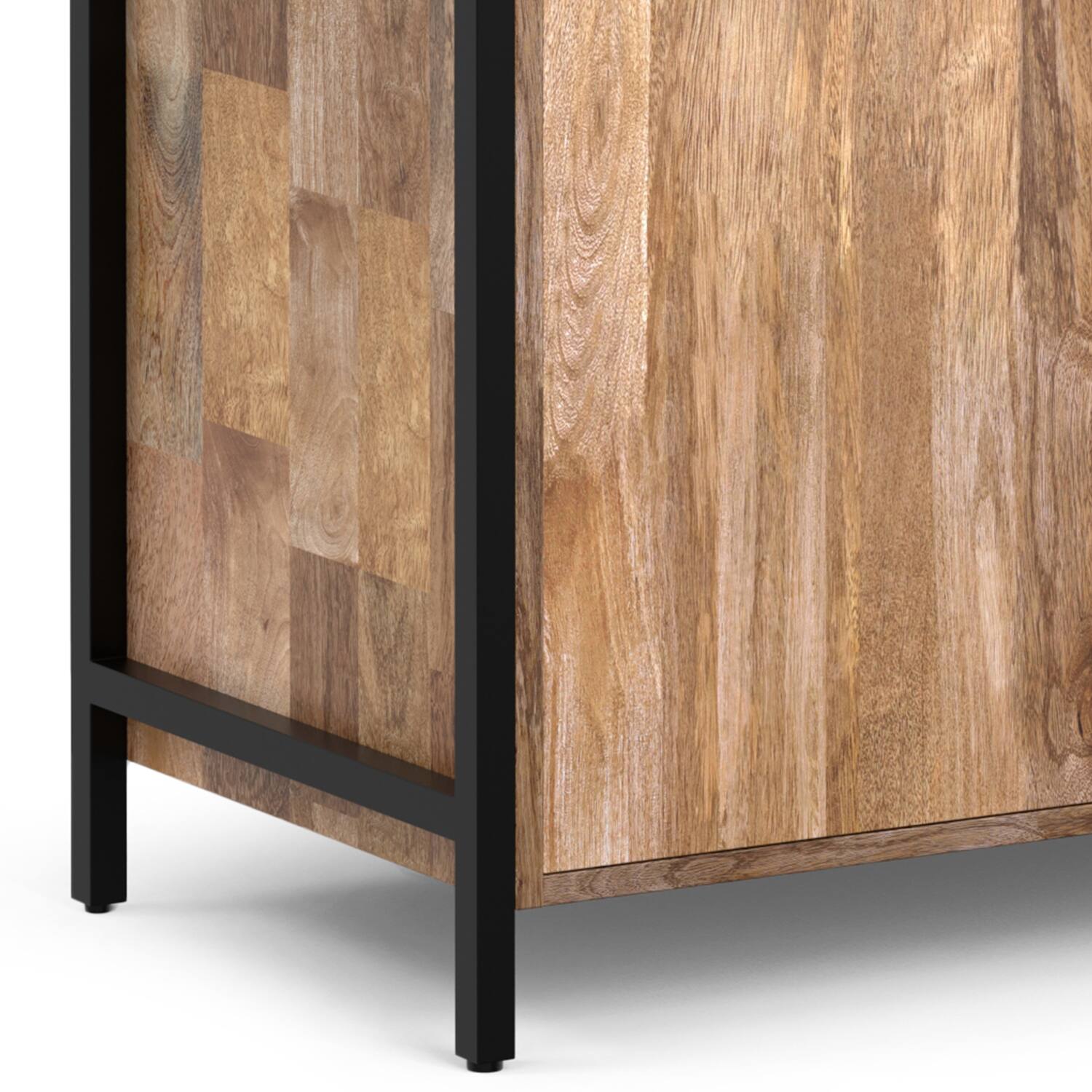 Alt View 4. Simpli Home - Kelsey 74 inch Tall Solid Mango Wood Large Bookshelf with Cabinet in Natural - Natural.