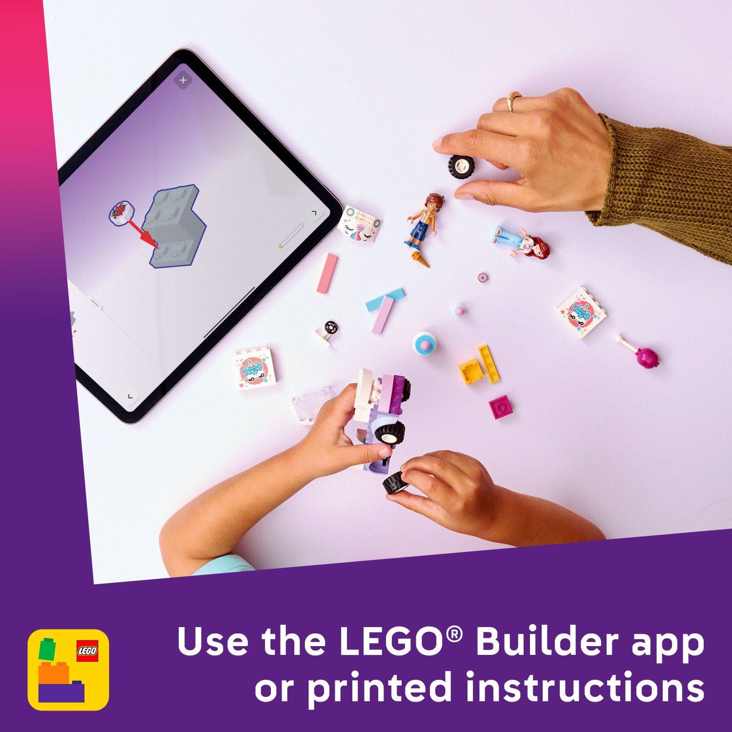 Use the LEGO® Builder app or printed instructions