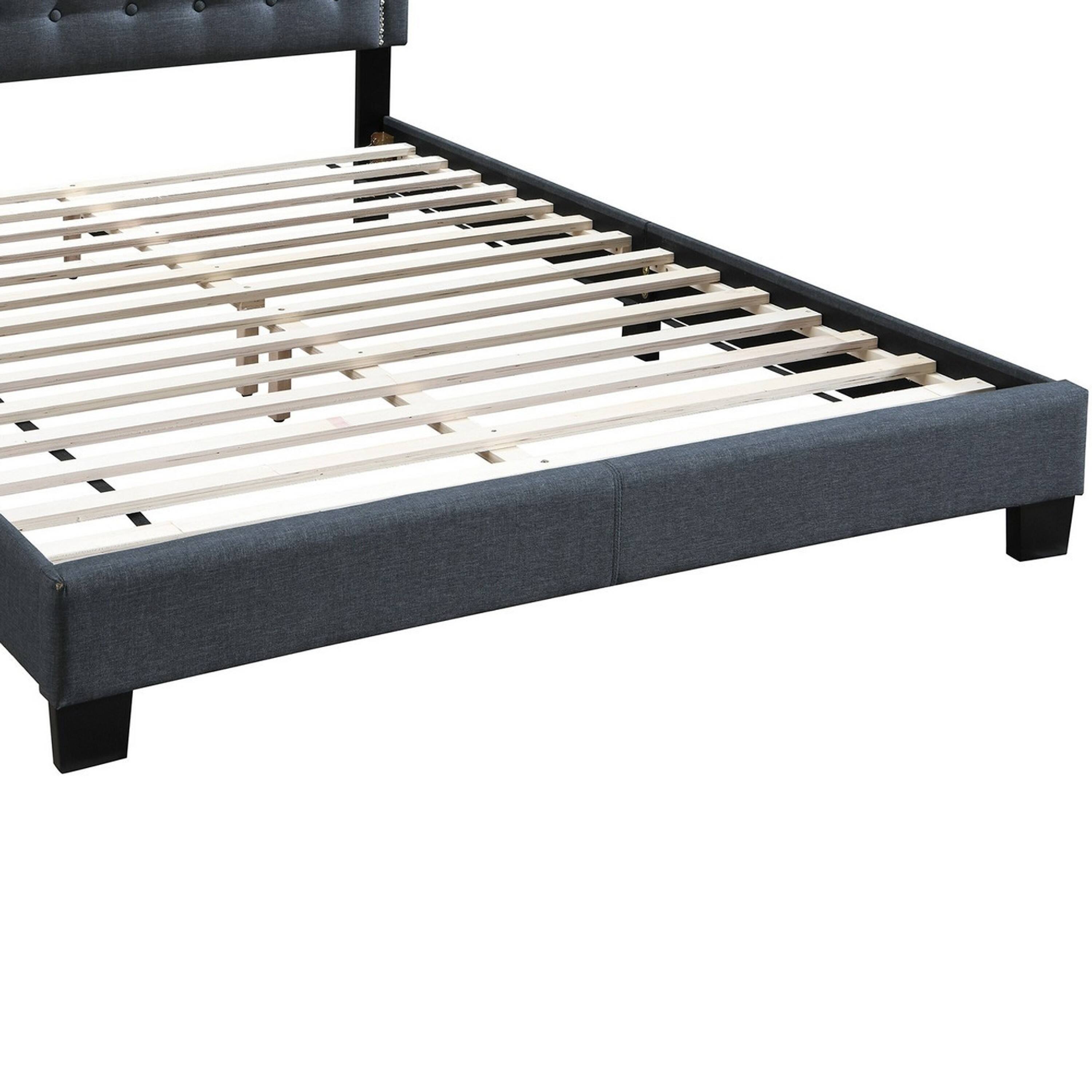 Back. Manhattan Lane - Button Tufted Full Burlap Bed with Curved Headboard - Gray.