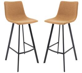 LeisureMod - Elland 2 Pcs Modern Upholstered Leather Bar Stool with Iron Legs and Footrest, Counter Height Dining Stool - Light Brown
