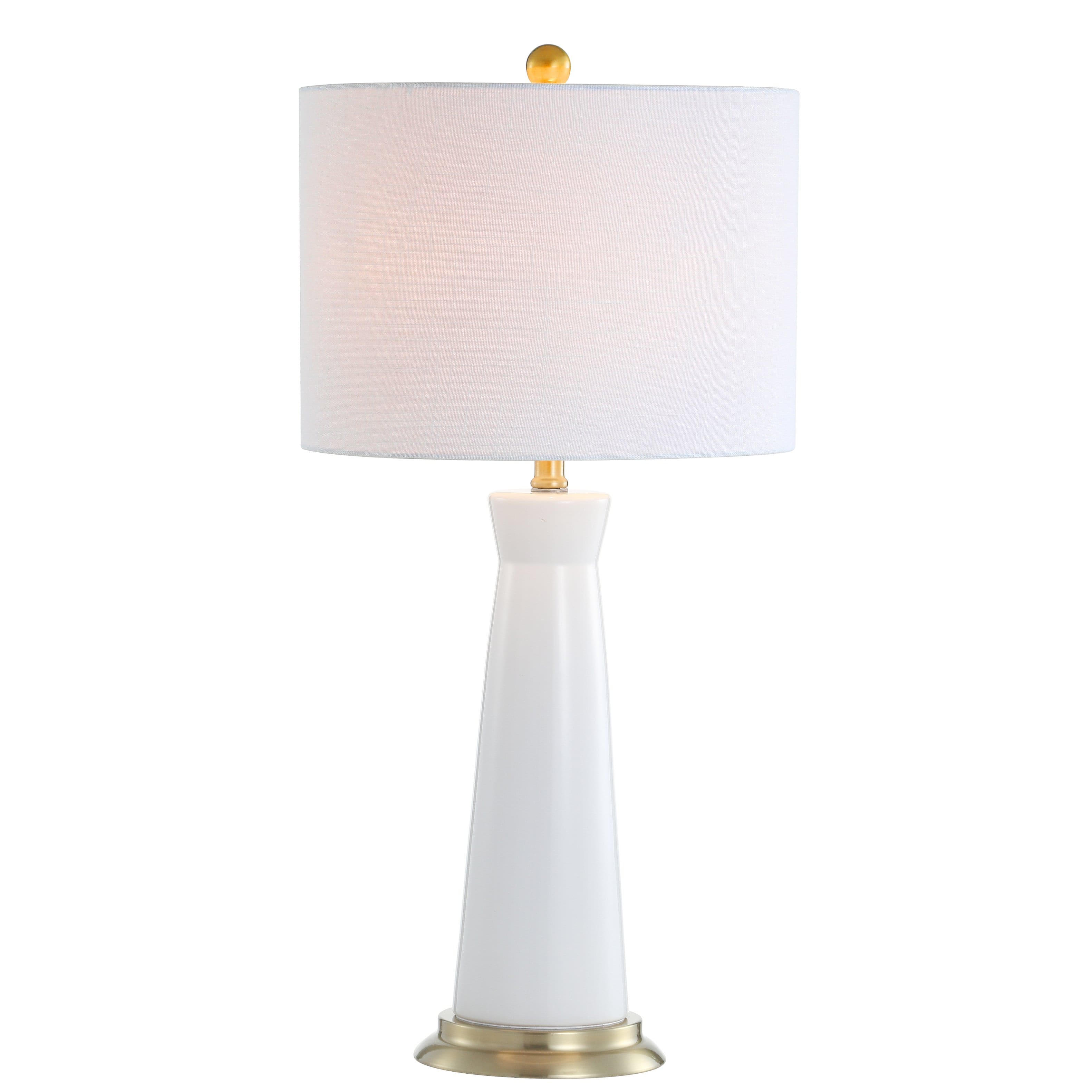 Photos - Desk Lamp Jonathan Y - Hartley 29" Ceramic Column LED Table Lamp, White - White/brass gold JYL3046B