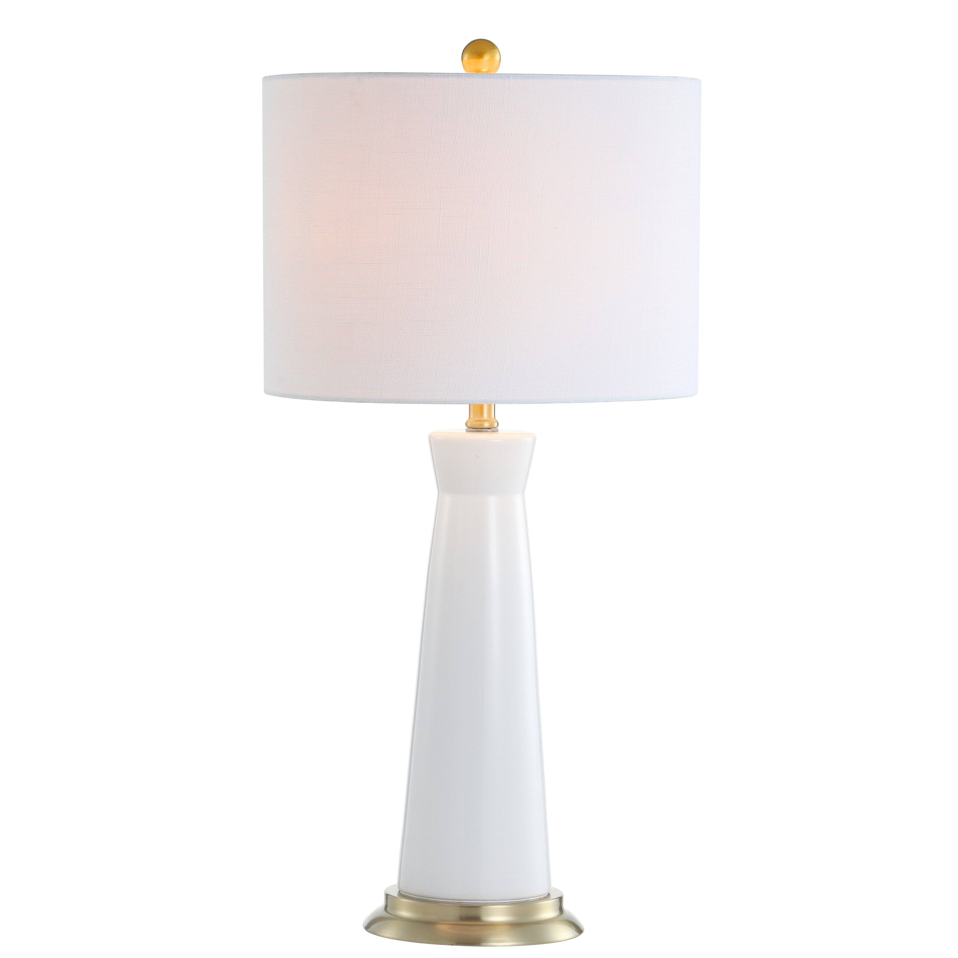 Front. Jonathan Y - Hartley 29" Ceramic Column LED Table Lamp, White - White/brass gold.