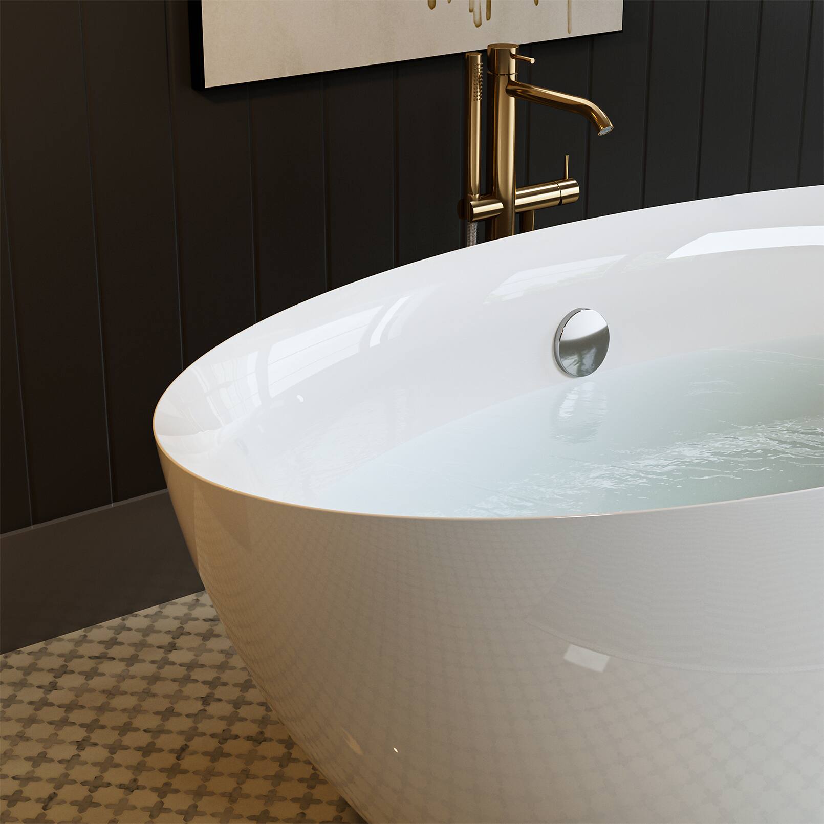 Alt View 1. Empava - 71 in. x 35.5 in. Freestanding Flat Bottom Bath Tub Oval Soaking Bathtub with Center Drain - White.