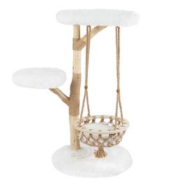 Kadyn - 48.5-Inch Solid Wood Cat Tree with Hanging Cradle and Jute Post - White