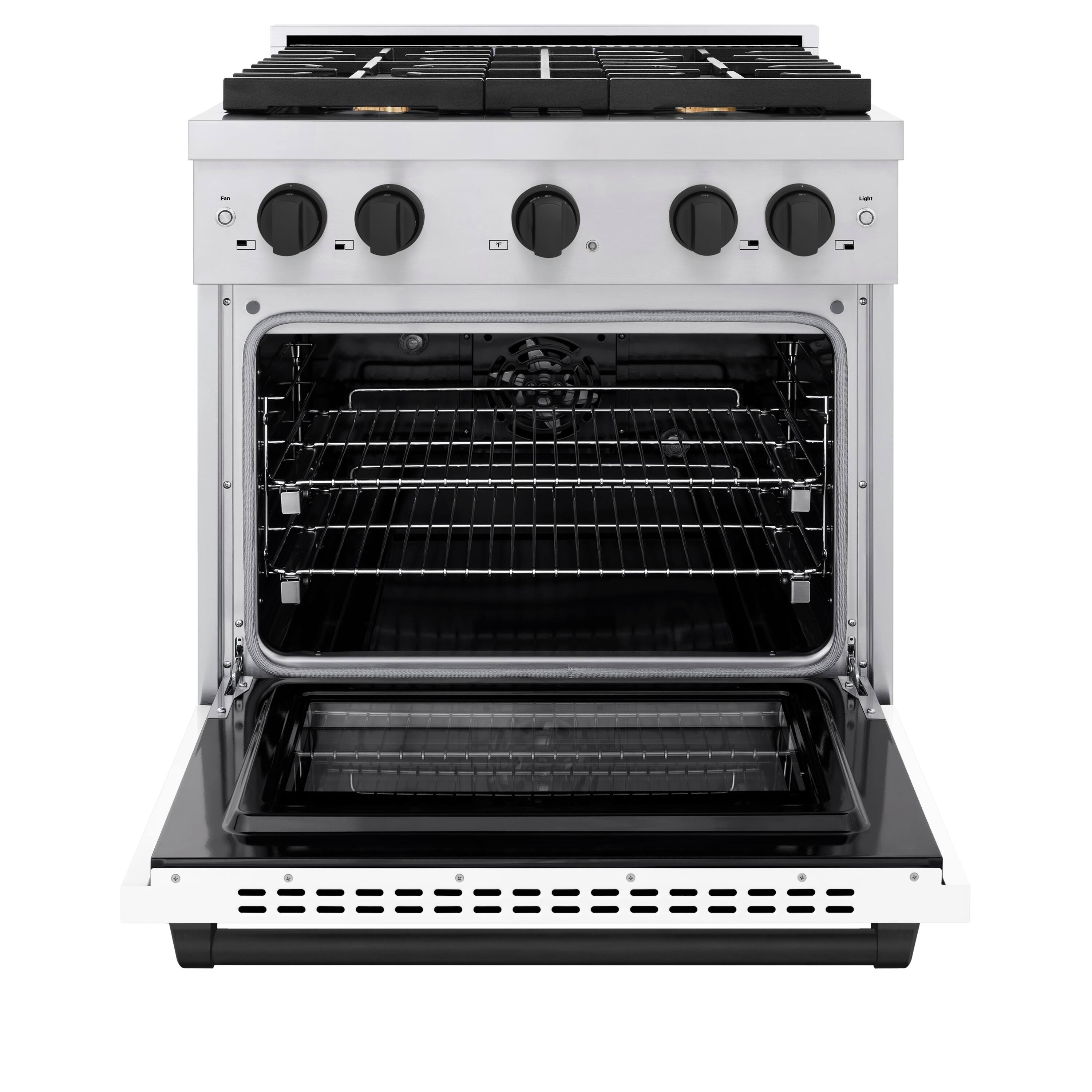 Angle. ZLINE - ZLINE Autograph 30" Paramount Dual Fuel Range with Black Accents (SDRZ-WM-30-MB) - White.