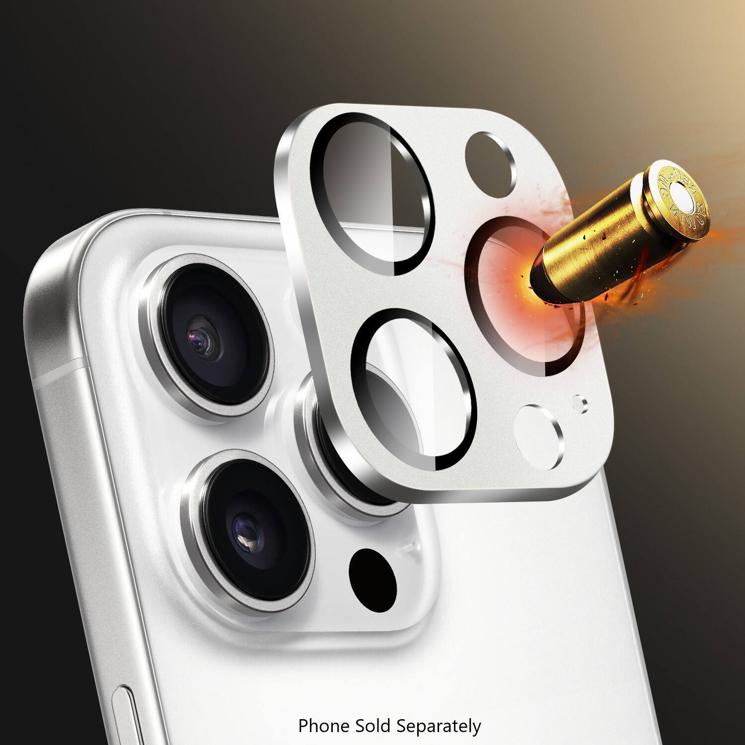 The image shows a phone with a bullet hole in it, and the text "Phone Sold Separately" is displayed below the image.