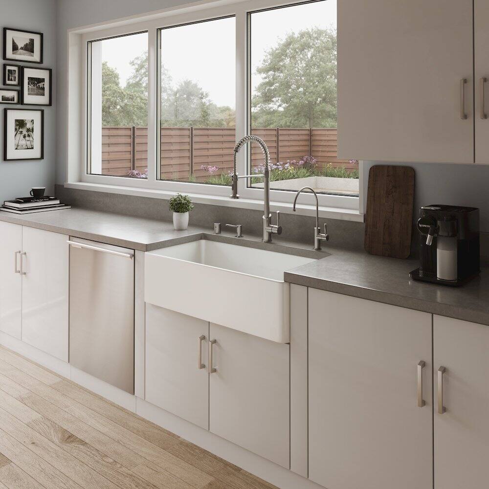 Alt View 6. Alfi - ALFI brand ABF3618 36 White Thin Wall Single Bowl Smooth Apron Fireclay Kitchen Farm Sink - White.