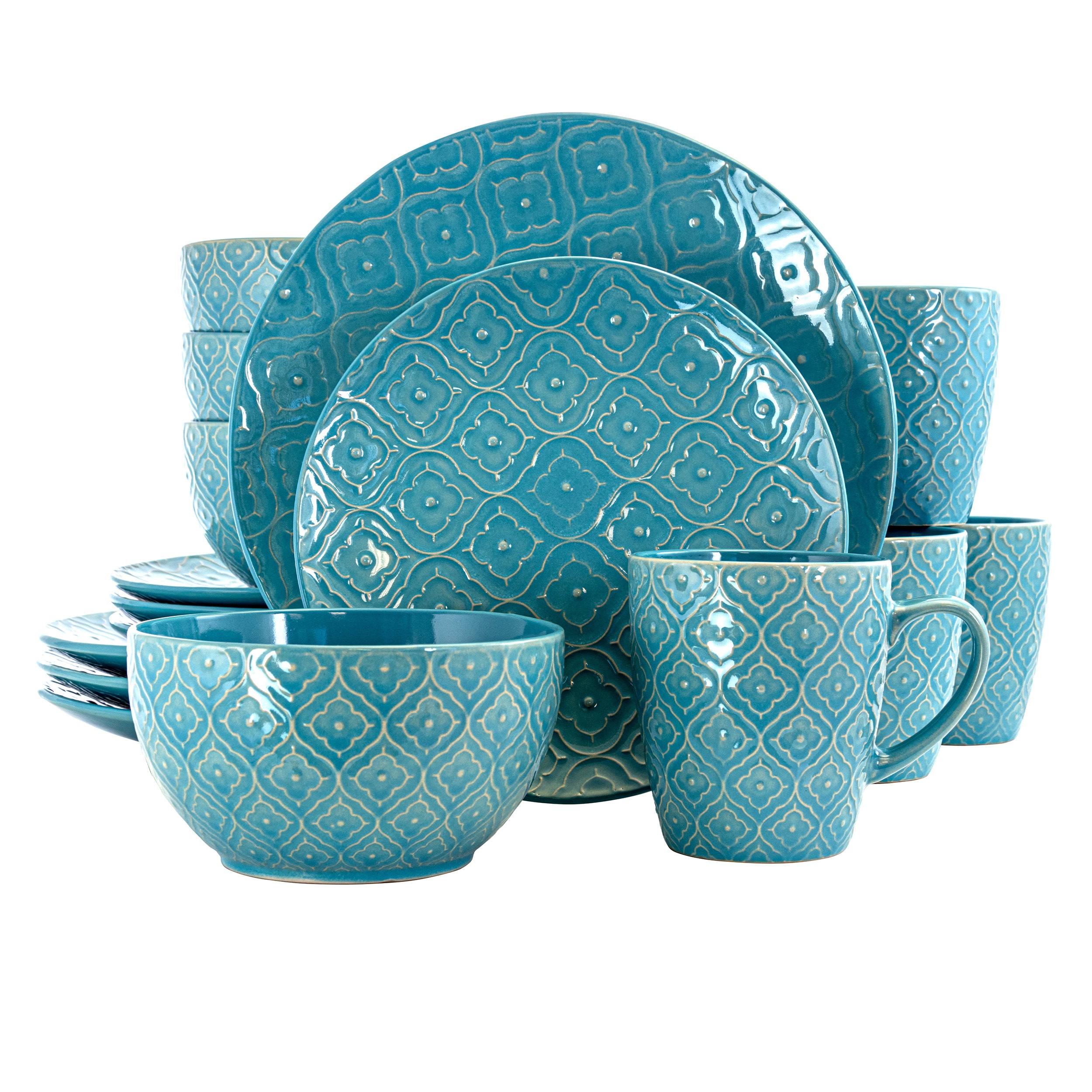 Elama - Aqua Lily 16 Piece Luxurious Stoneware Dinnerware with Complete Setting for 4 - Blue price history on PriceWatchPro