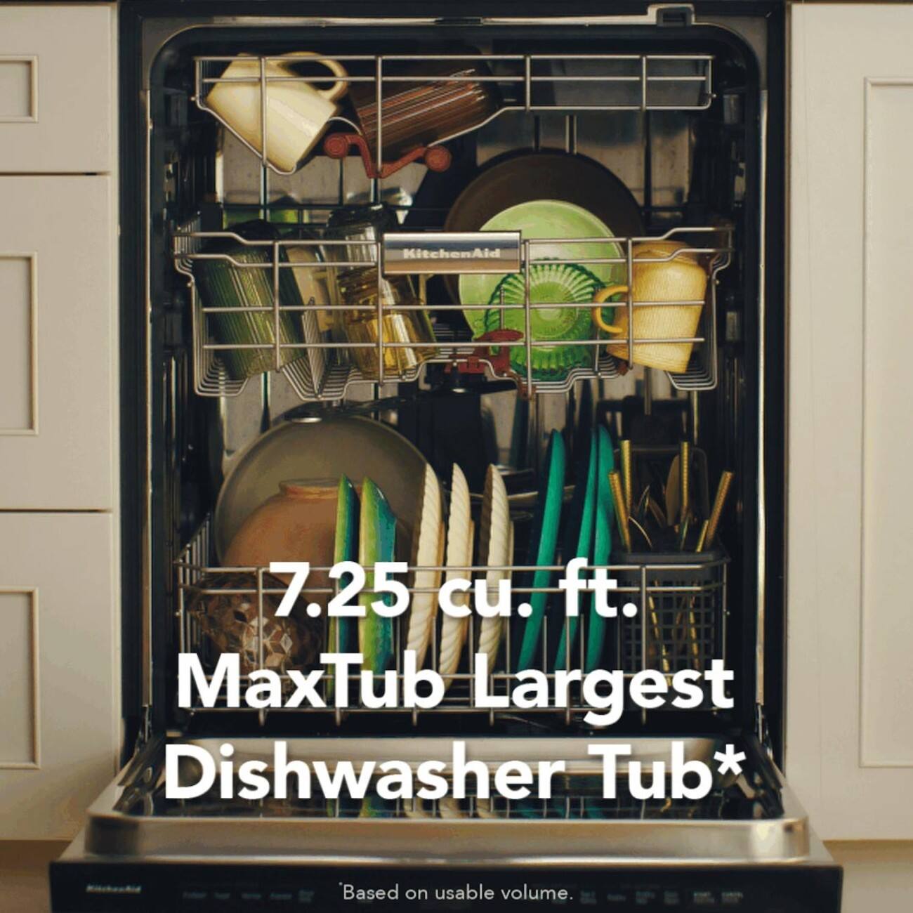 KitchenAid  
7.25 cu. ft. MaxTub Largest Dishwasher Tub*  
Based on usable volume.