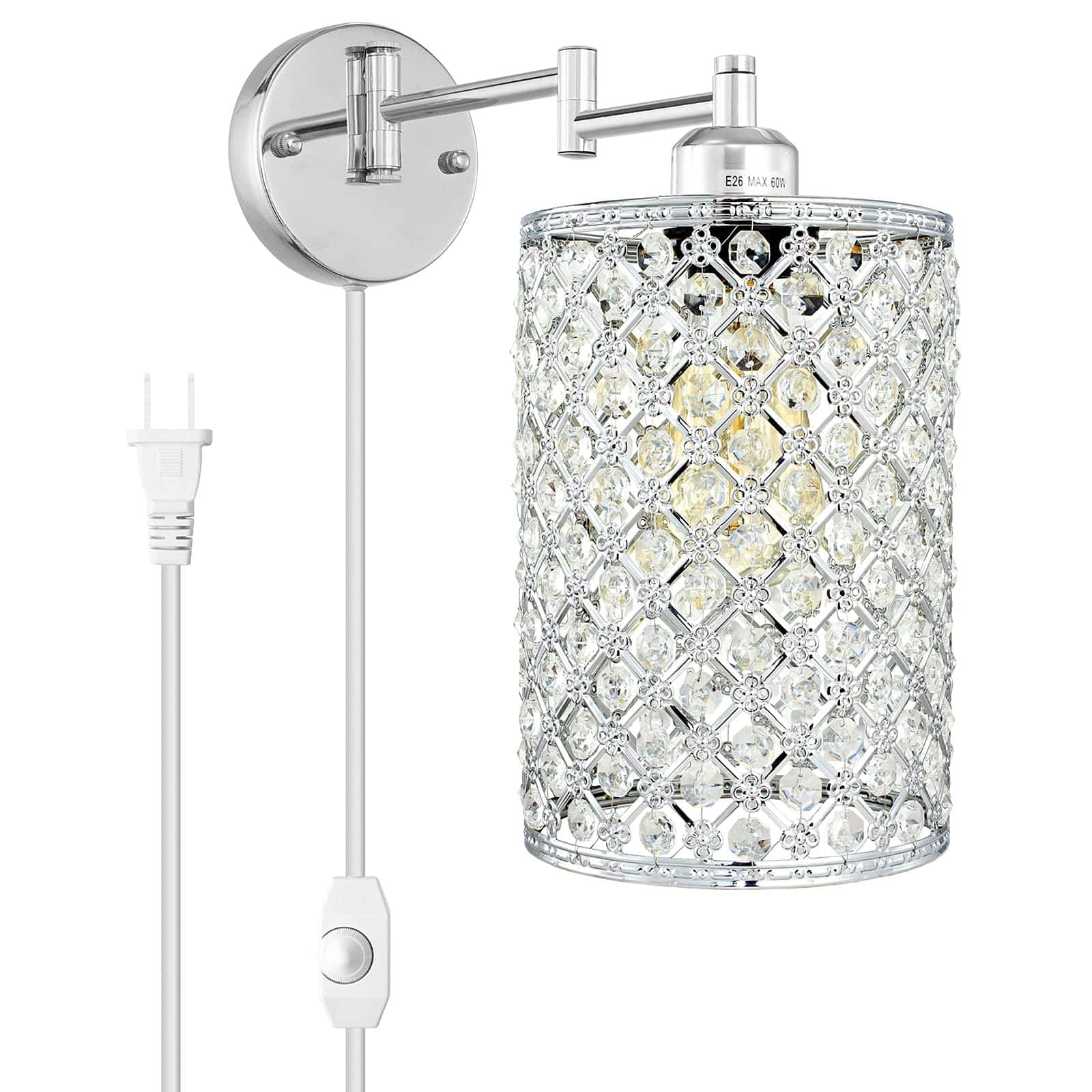 TECH SAFARI - Wall Lamp Modern Style Metal Round Lampshade Decorative Dimmable Crystal E Base Lights Industrial Swing Arm - Default