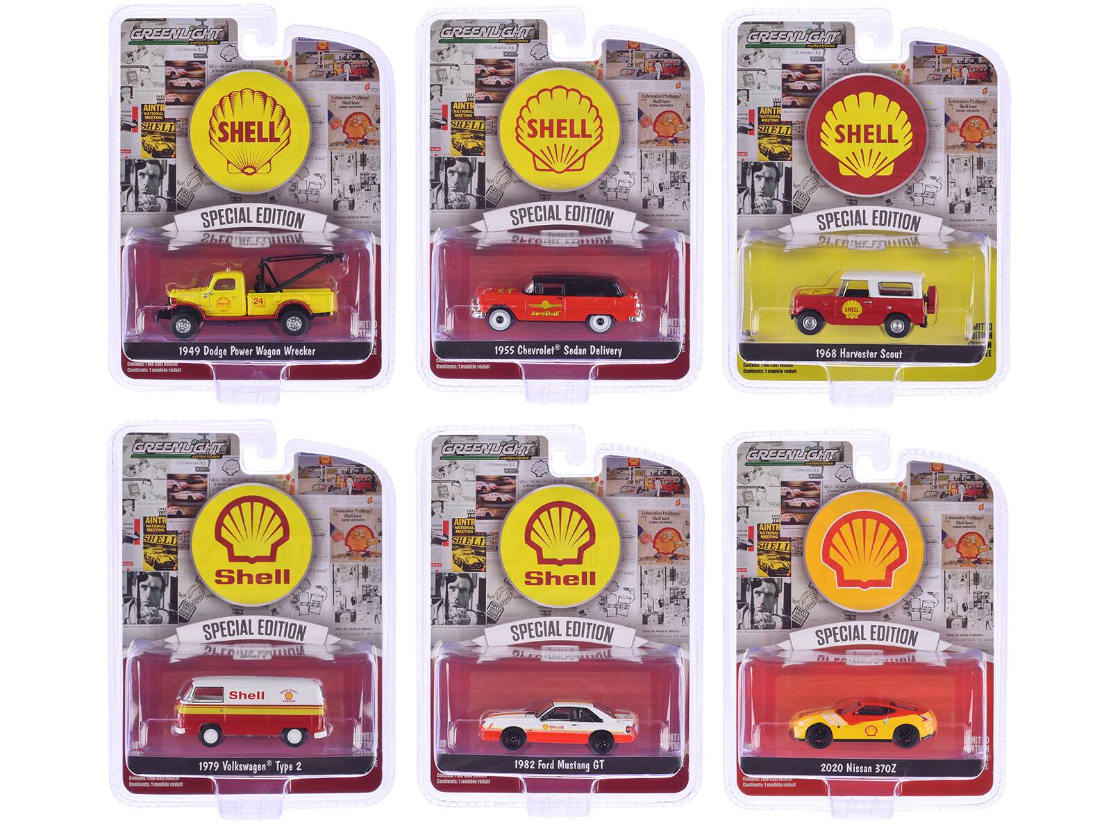 "Shell Oil Special Edition" Series 2 Set of 6 pieces 1/64 Diecast Model Cars by Greenlight - Multicolor