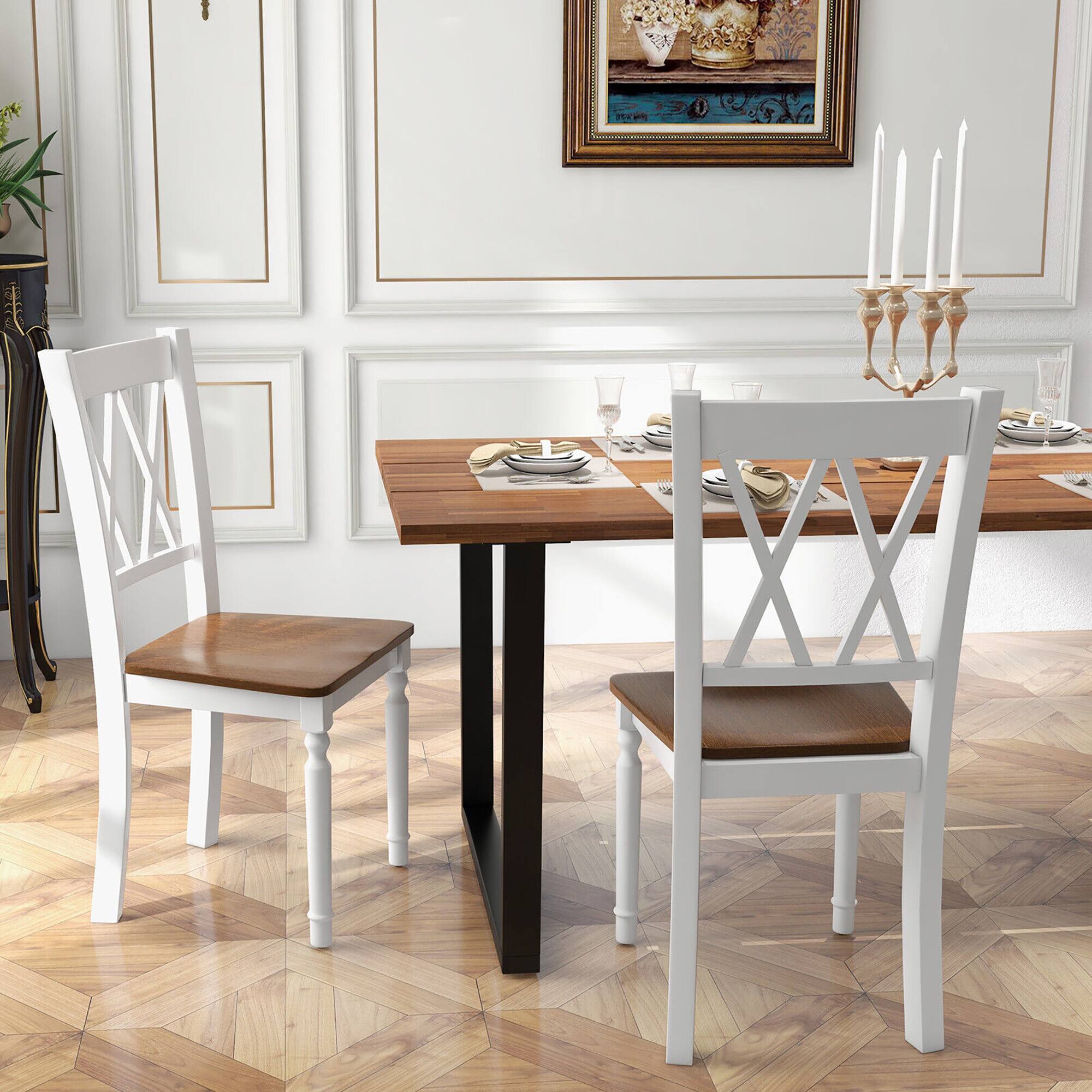 Alt View 1. Gymax - Gymax Dining Chairs Set of 2 Wood Farmhouse Dining Room Side Chairs for Home Kitchen - Walnut, White.