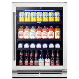 Yeego - Beverage Refrigerator, 180 Cans Beverage Cooler, 24 inch , 34-54 ℉, Built-in Beverage Fridge, Glass Door, for Home - Stainless Steel