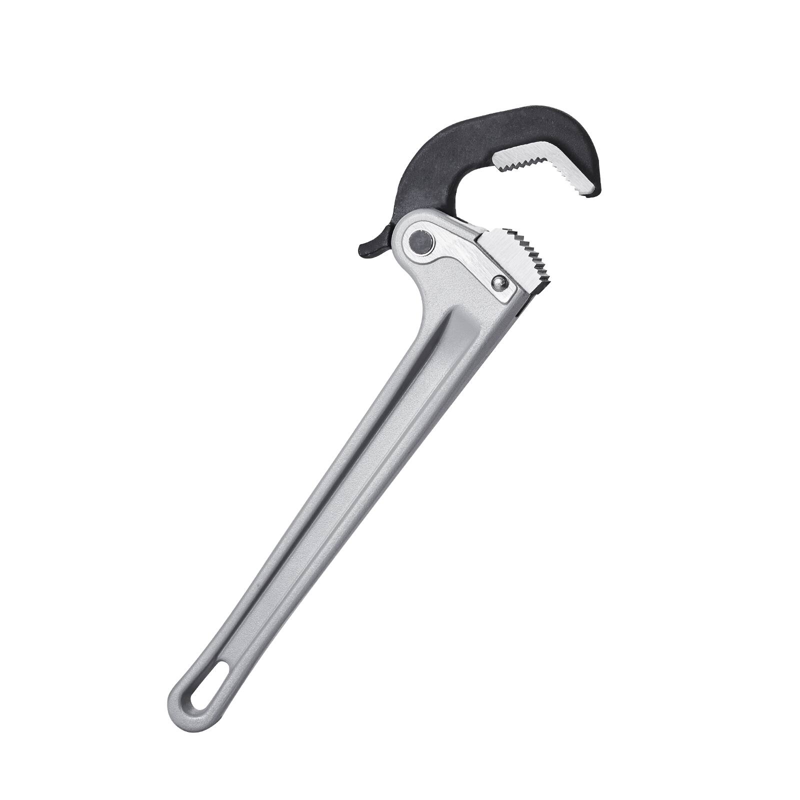 Alt View 5. VEVOR - Pipe Wrench, 14" Aluminum Straight Pipe Wrench, Automatic Jaw Adjustment, Adjustable Plumbing Wrench, Easy to Carry - Silver.