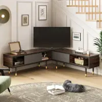 Bestier 80-Inch Mid-Century Modern Coffee Table with Sliding Doors for Living Room - Walnut - Front_Zoom
