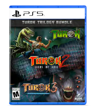 PS5, TUROK TRILOGY BUNDLE, TUROK, TUROK SEEDS OF EVIL, MATURE 17+, TUROK 3 SHADOW OF OELVION, M ESRB, NICHTDIVE STUDIOS - M (Mature 17+)
