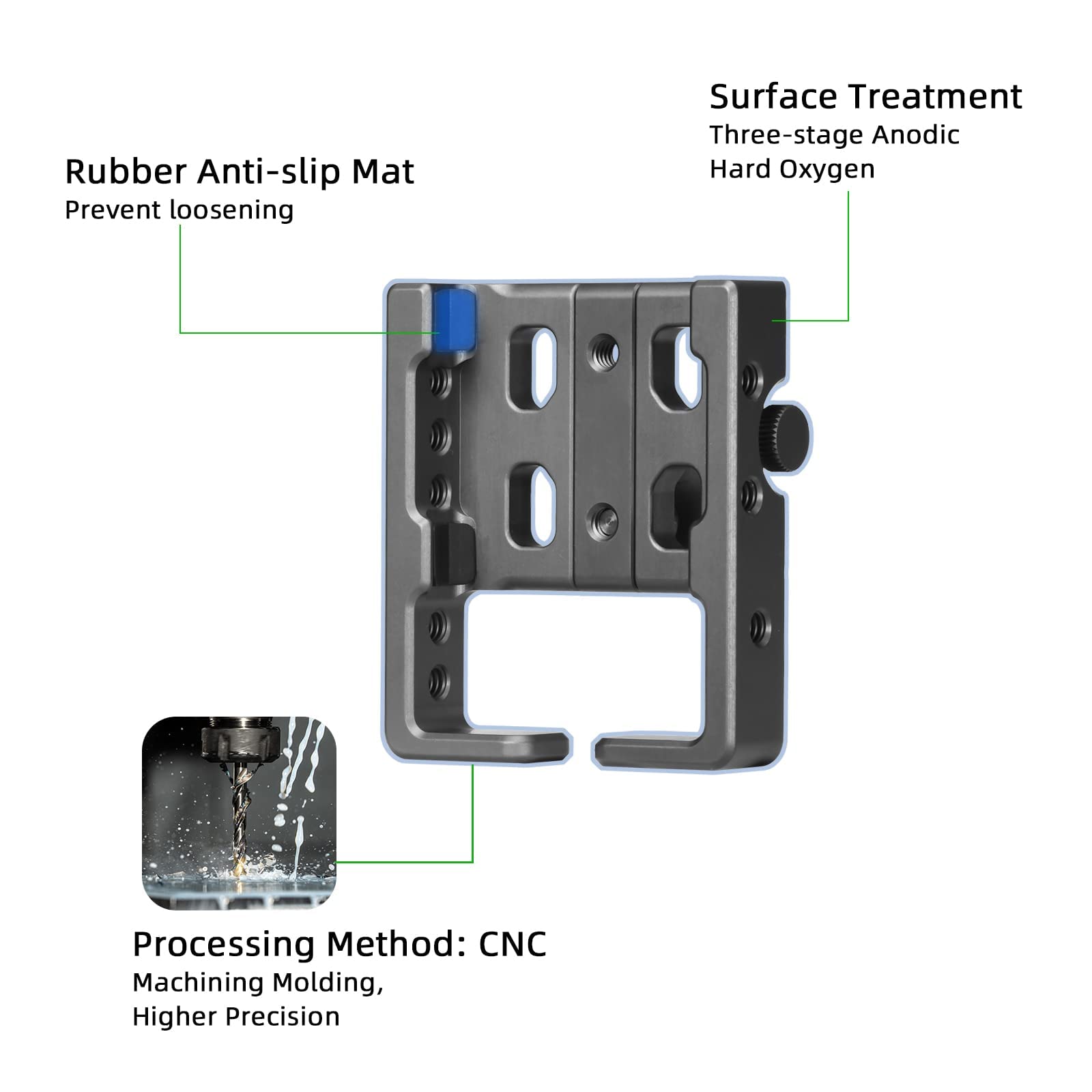 Rubber Anti-slip Mat  
Prevent loosening  

Surface Treatment  
Three-stage Anodic Hard Oxygen  

Processing Method: CNC  
Machining Molding, Higher Precision