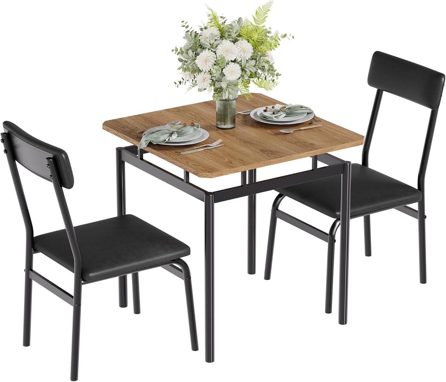 Alt View 2. Jojoka - Kitchen Table 3 Piece Dining Table Set for 2 Small Kitchen Table and 2 PU Upholstered Chairs - Multiple colors.