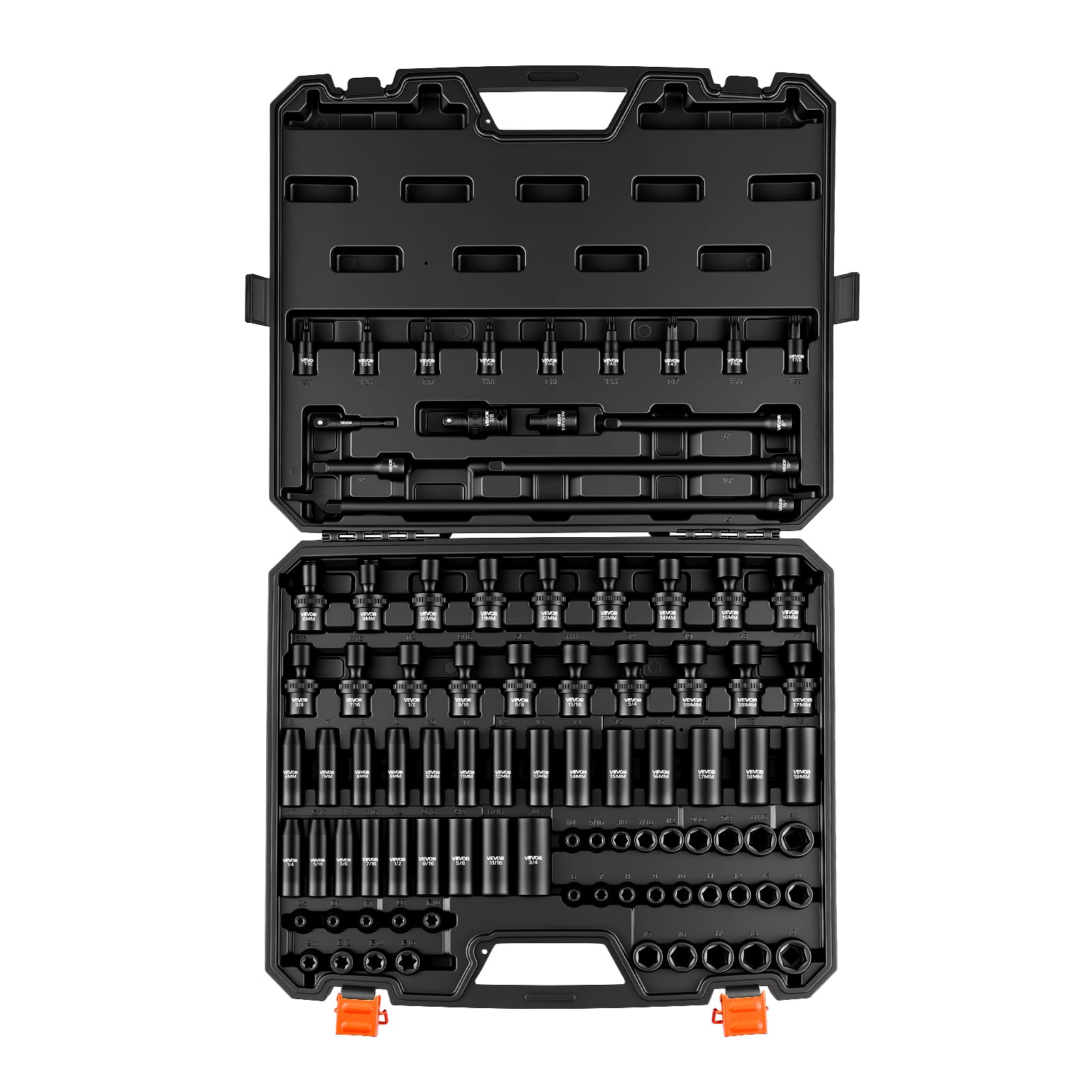 VEVOR - Impact Socket Set, 3/8" Drive, 90-Piece Socket Set, 6 Point Sockets, SAE 1/4"-3/4" and Metric 6-19 mm, Easy to Identify - Black