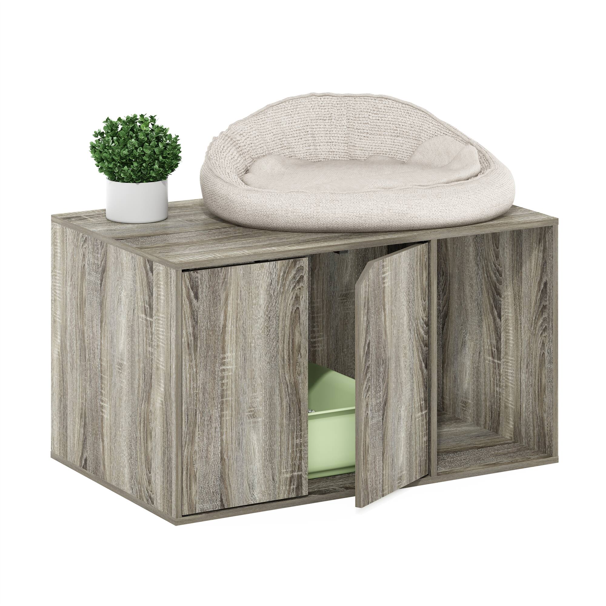 Alt View 3. Furinno - Peli Litter Box Enclosure - French Oak Grey.