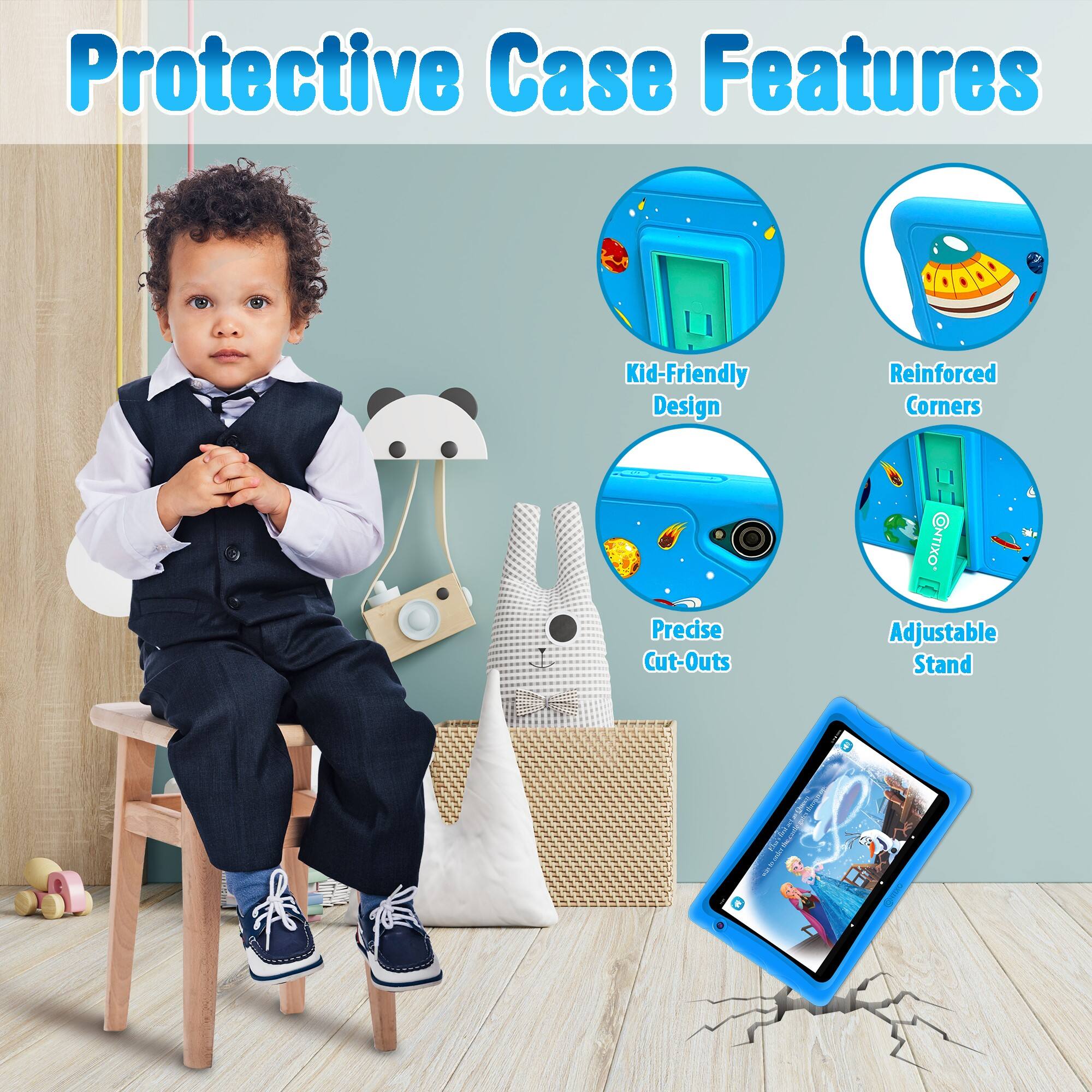 Protective Case Features Kid-Friendly Design Reinforced Corners Precise Cut-Outs Adjustable Stand