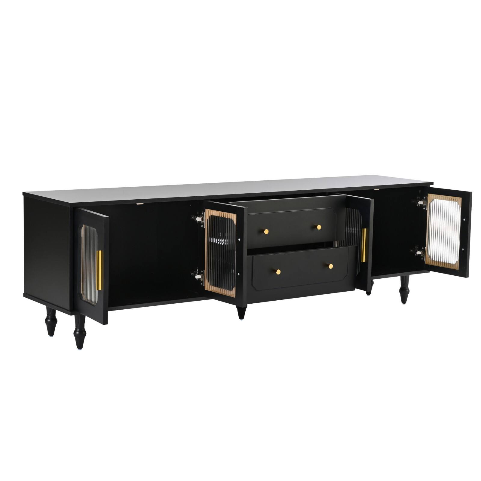 Alt View 10. Ecooso - Retro Design TV Stand with Fluted Glass Doors for TVs Up to 78'', Practical Media Console with 2 Drawers and Cabinets - Black.