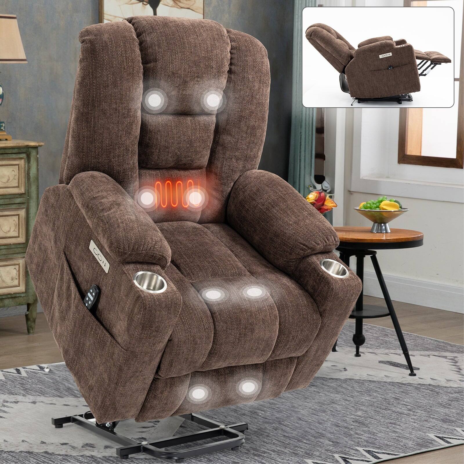 Alt View 2. Boyel Living - Large Power Lift Recliner Chair for Elderly with Heat, Massage, USB and Type-C Ports, Heavy Duty Wide Design - Brown.