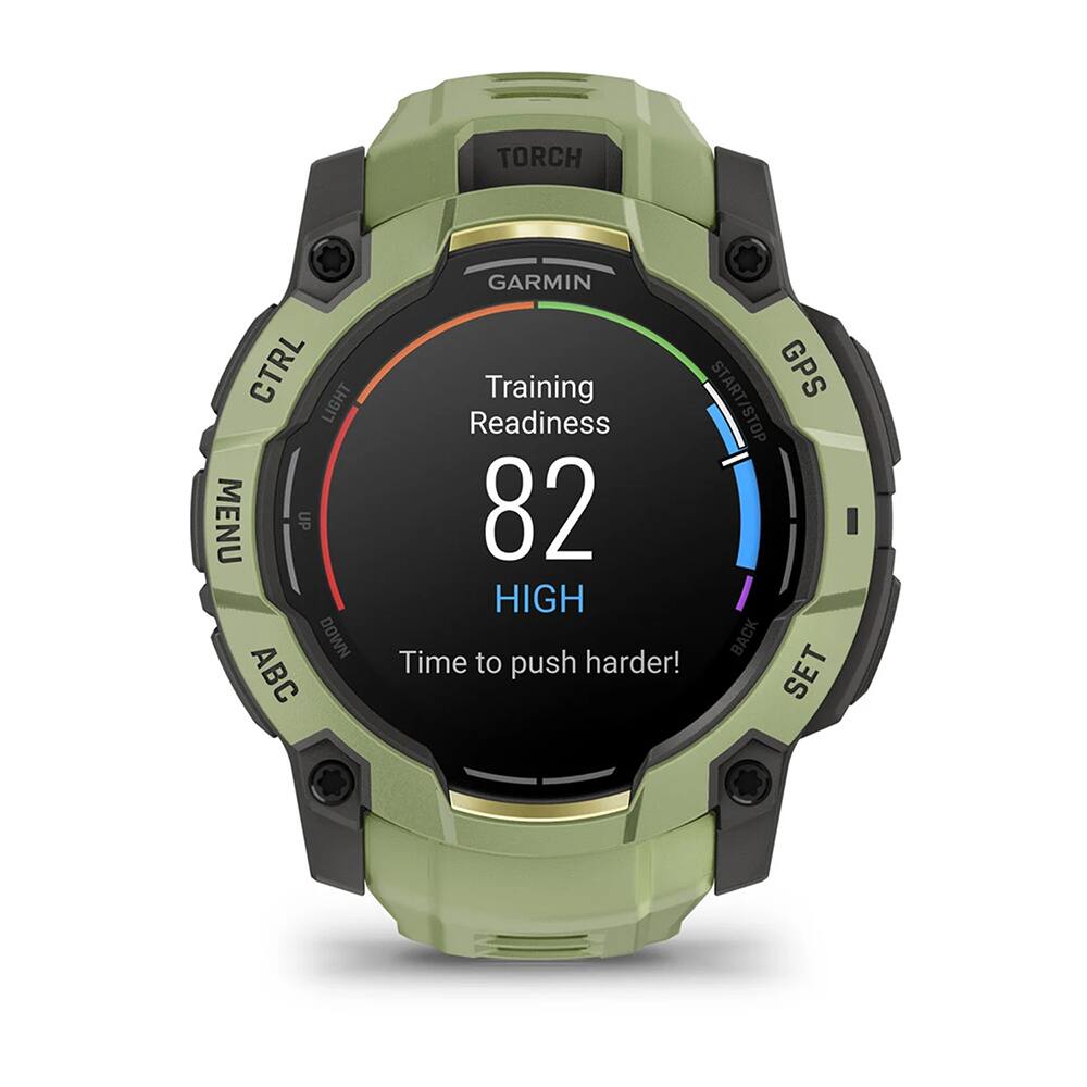 TORCH CTRL LIGHT MENU UP DOWN ABC GARMIN Training START/STOP GPS Readiness 82 HIGH BACK Time to push harder! SET