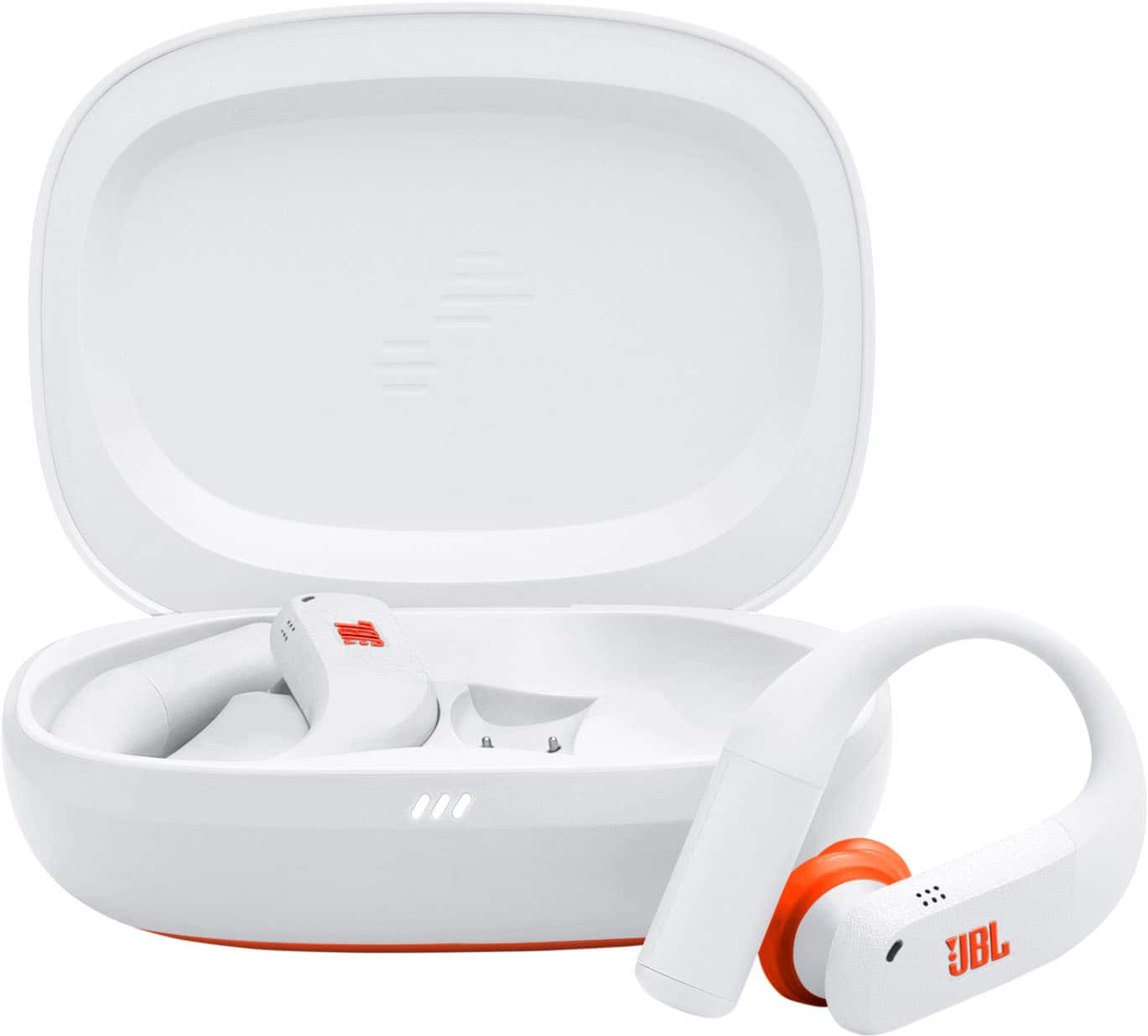 Front. JBL - Endurance Peak 4 - TRUE Wireless Bluetooth Noise Cancelling Sport In-Ear Earbuds - 2027 - White / Orange.