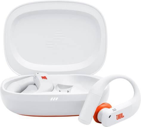 Front. JBL - Endurance Peak 4 - TRUE Wireless Noise Cancelling Sport Earbuds - 2025 - White / Orange.