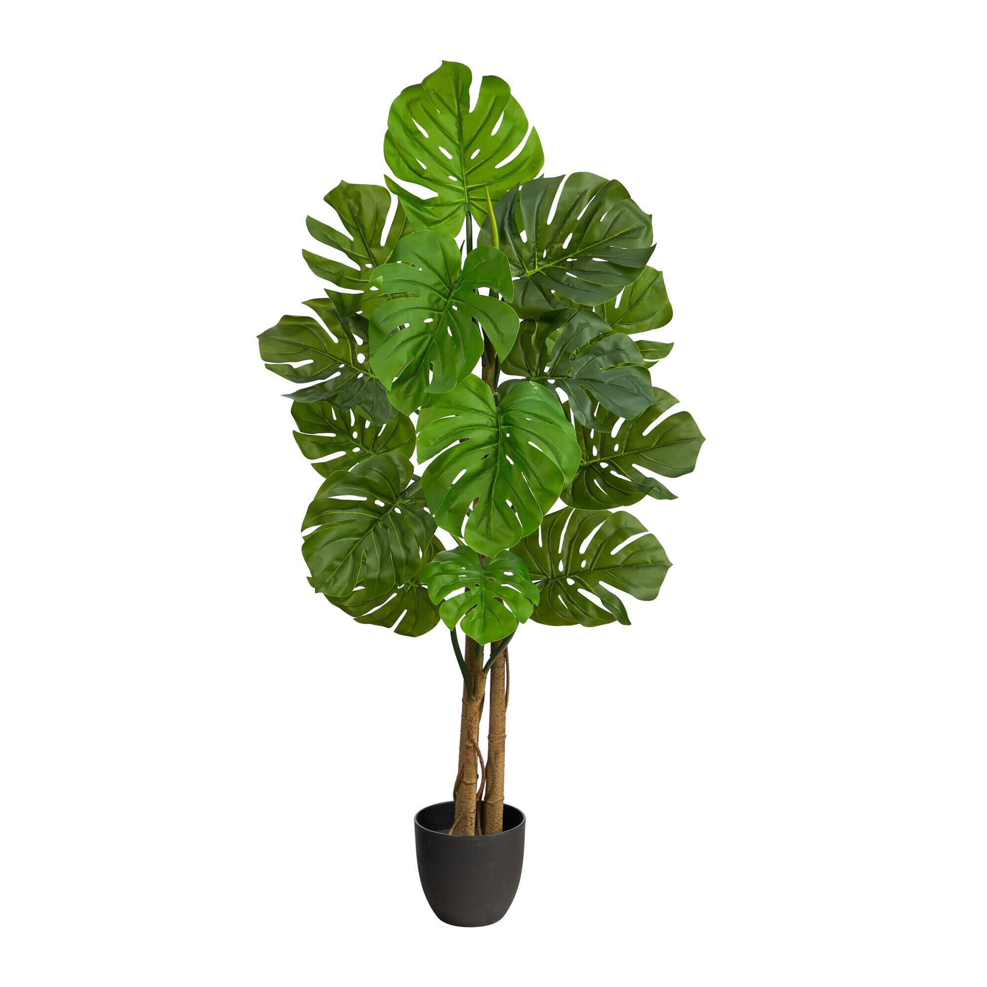 Front. BreeBe - 4' Monstera Artificial Tree UV Resistant (Indoor/Outdoor) - Green.