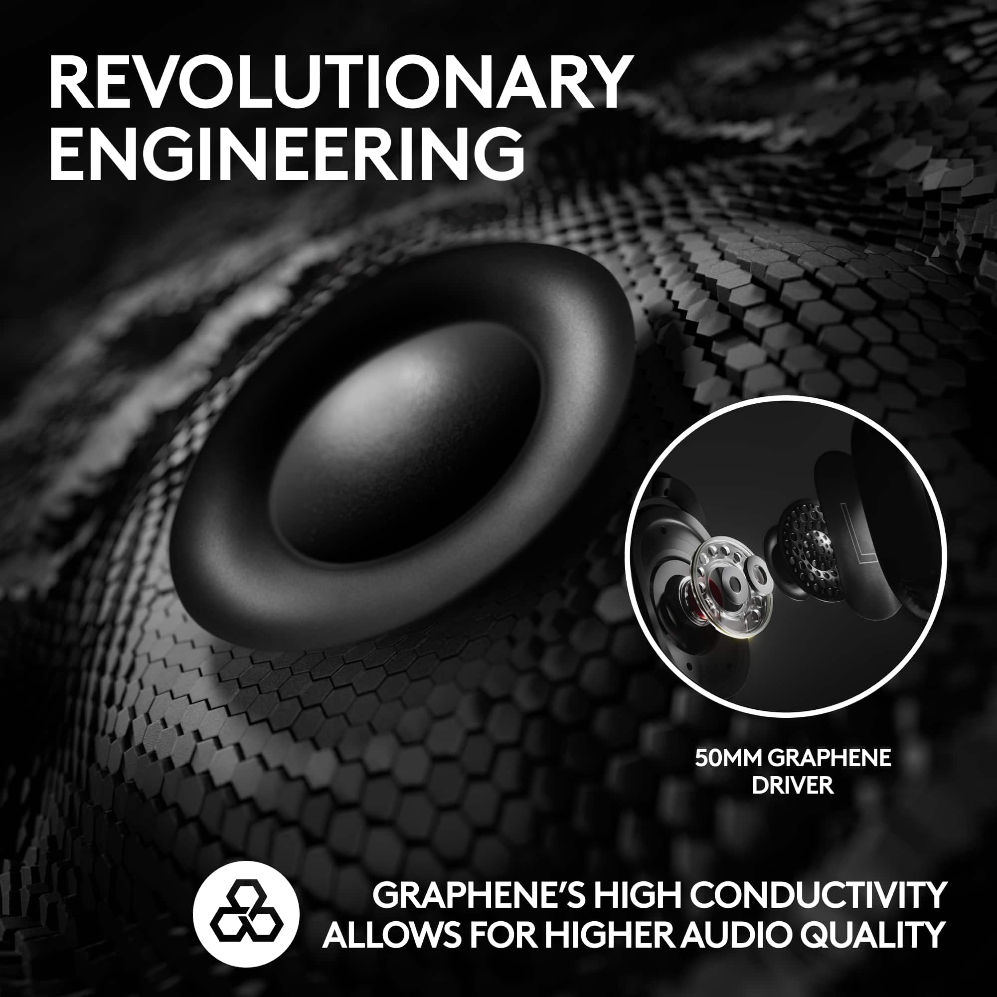 Revolutionary Engineering 50mm Graphene Driver Graphene's High Conductivity Allows for Higher Audio Quality