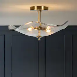 APRILSOUL - 16.5 Inch Glass Semi Flush Mount Ceiling Light Fixture 2-Lights Close to Ceiling Light Modern Gold Ceiling Light Fixture