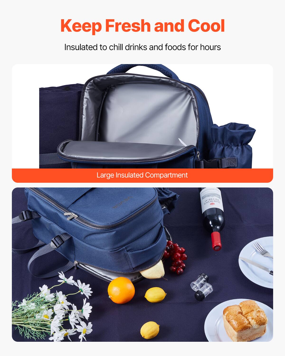 Keep Fresh and Cool

Insulated to chill drinks and foods for hours

Large Insulated Compartment