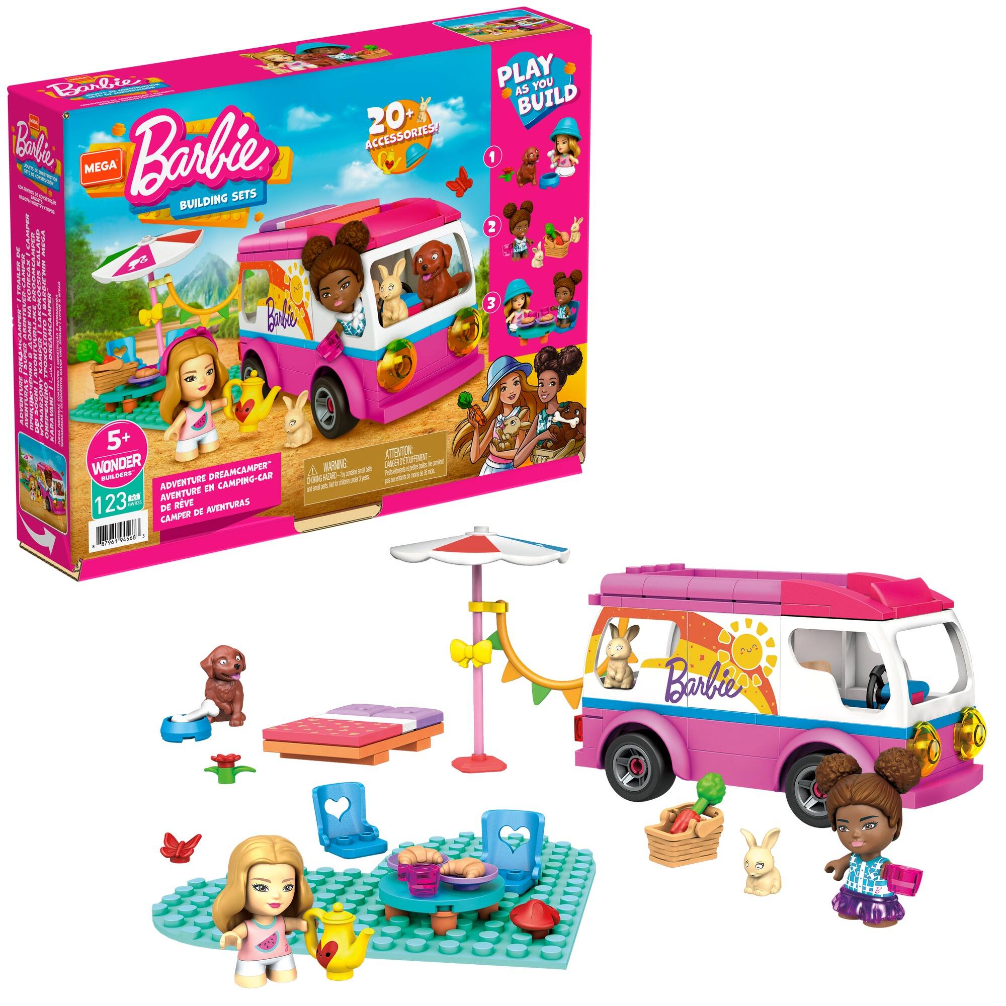 Front. Mega Construx - Barbie Adventure DreamCamper Building Set.
