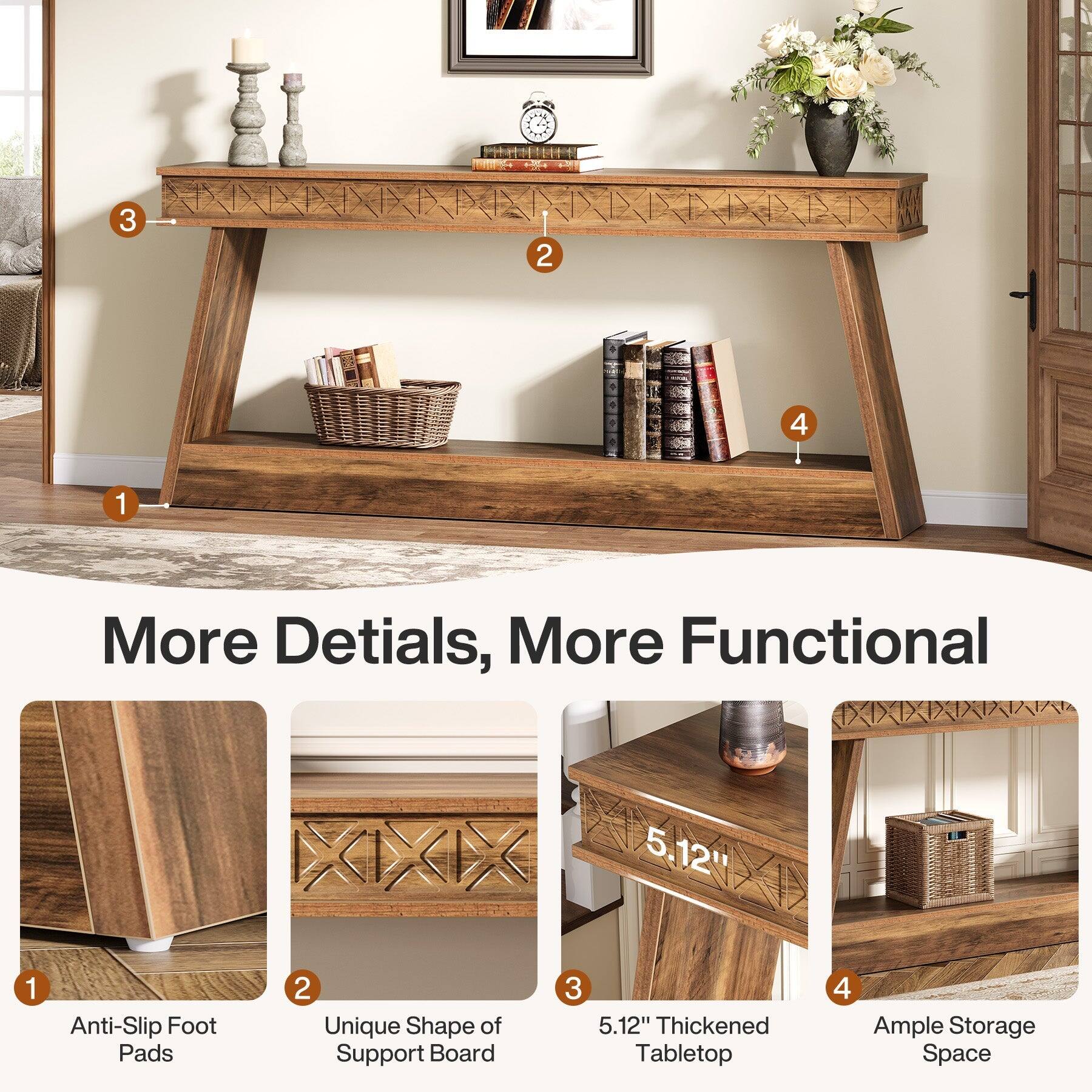 1. Anti-Slip Foot Pads
2. Unique Shape of Support Board
3. 5.12" Thickened Tabletop
4. Ample Storage Space

More Details, More Functional