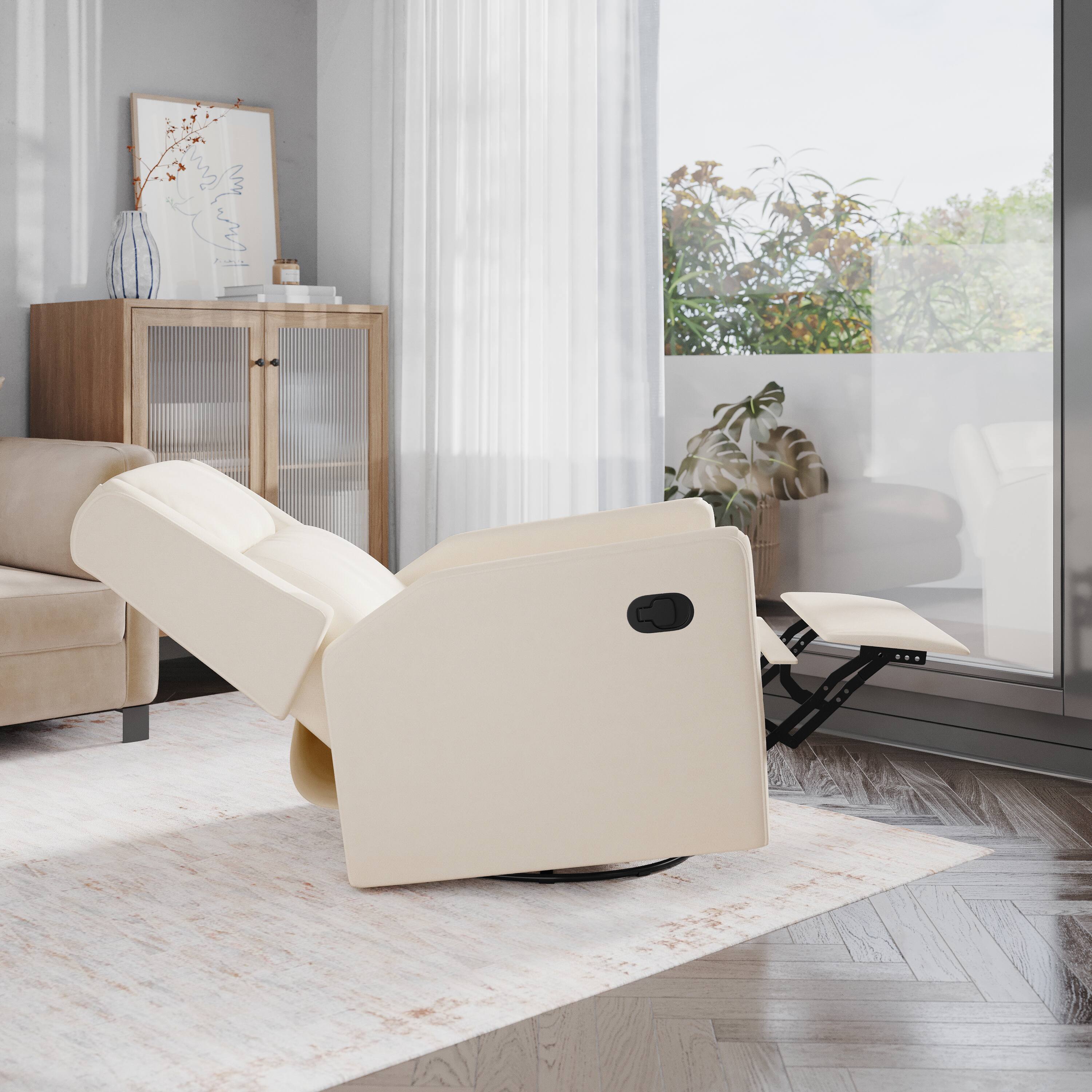 Alt View 3. Emma + Oliver - Mari Manual Glider Rocker Recliner with 360 Degree Swivel Perfect for Living Room, Bedroom, or Nursery - Cream.