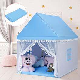Costway - Kids Play Tent Large Playhouse Children Play Castle Fairy Tent Gift w/ Mat - Blue