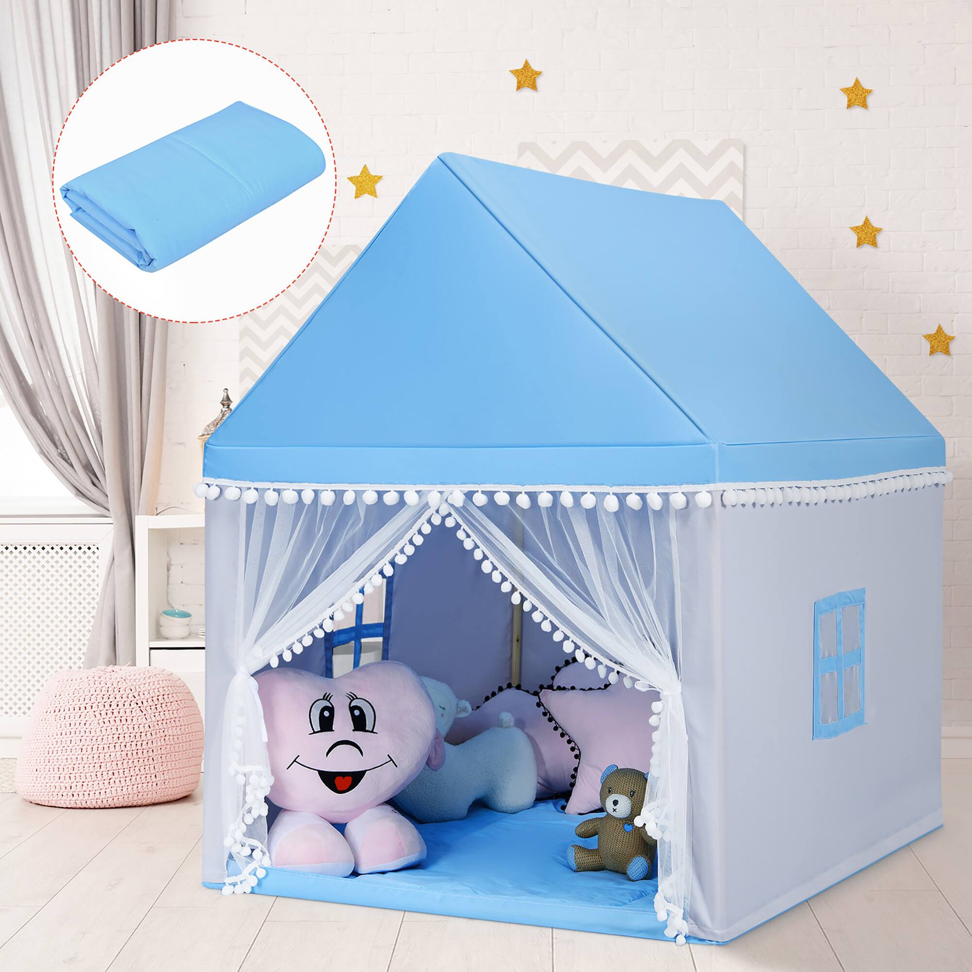 Alt View 1. Costway - Costway Kids Play Tent Large Playhouse Children Play Castle Fairy Tent Gift w/ Mat - Blue.