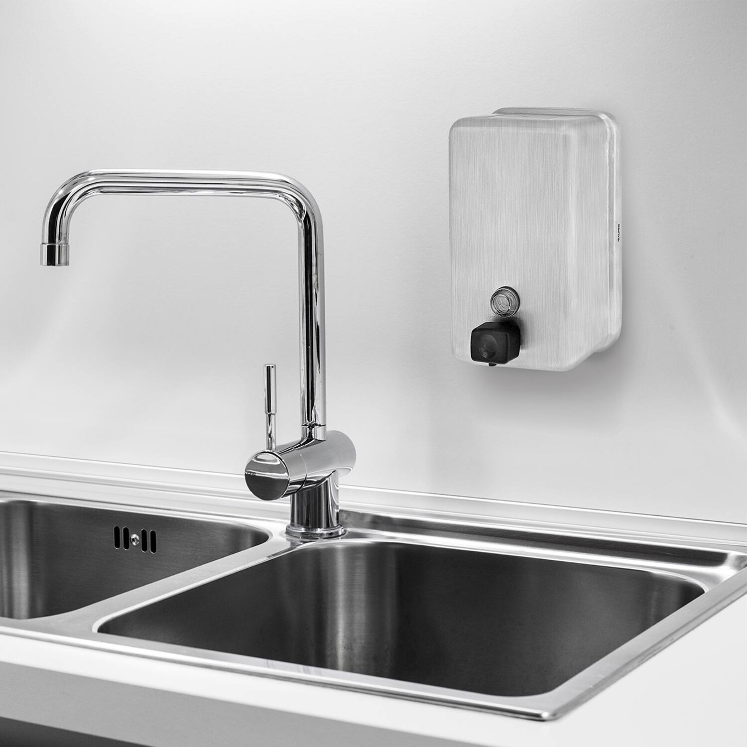 Alt View 2. Alpine Industries - 40 oz Vertical Manual Surface-Mounted Stainless Steel Liquid Soap Dispenser 2 Pack - Stainless Steel.