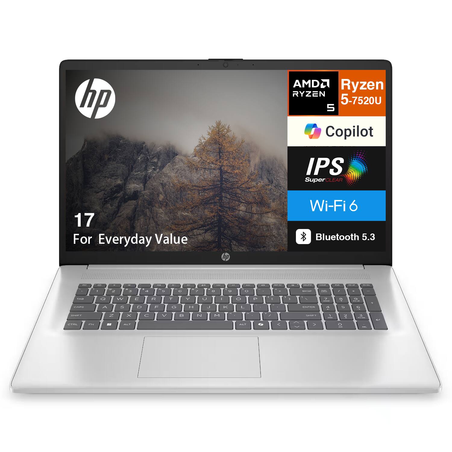 hp AMD Ryzen RYZEN 5-7520U 5 Copilot IPS SuperCLEAR 17 For Everyday Value Wi-Fi 6 Bluetooth 5.3