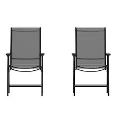Front. Emma + Oliver - Outdoor Folding Patio Sling Chair / Portable Chair (2 Pack) - Black.