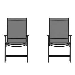 Emma + Oliver - Outdoor Folding Patio Sling Chair / Portable Chair (2 Pack) - Black